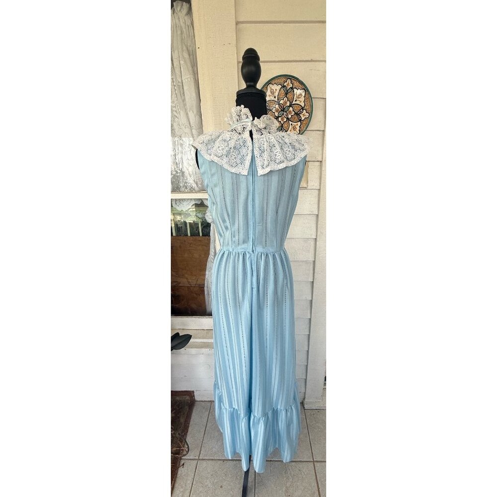 Vintage 70's Baby Blue Mai Dress With Lace Yoke Size Small - Picture 2 of 16